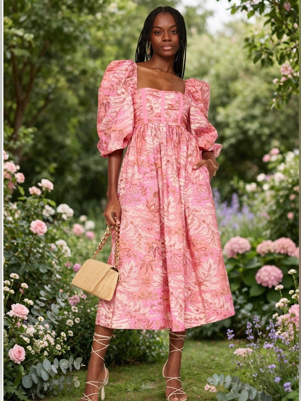 Ulla Johnson Leilani Dress
Pink Floral Puff-Sleeve Midi Dress Sz 0